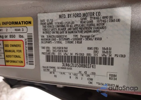 2013 Lincoln Mkz Hybrid from USA, damaged, VIN 3LN6L2LU5DR803741